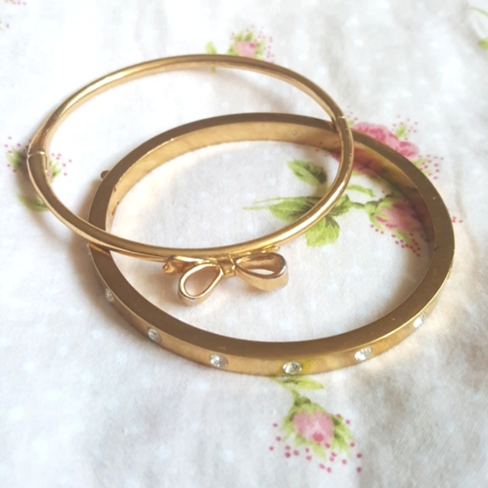 Kate♤️Spade set of 2 Gold bangle bracelets Bow & Diamond